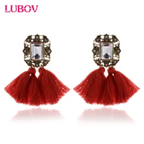 2016 New Fashion Crystal Jewelry Vintage Tassel Statement Bib Stud Earrings For Women Jewelry Gift 10 Colors Hot Sale