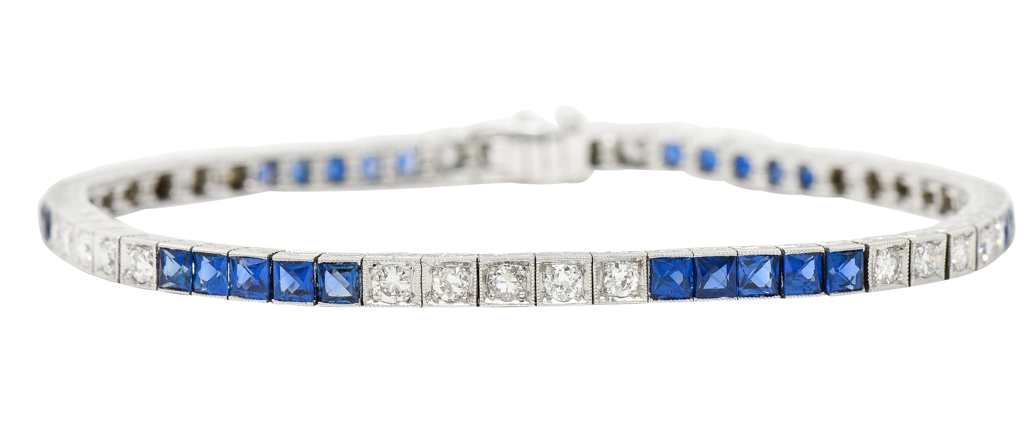 Art Deco 6.30 CTW Sapphire Diamond Platinum Line Bracelet