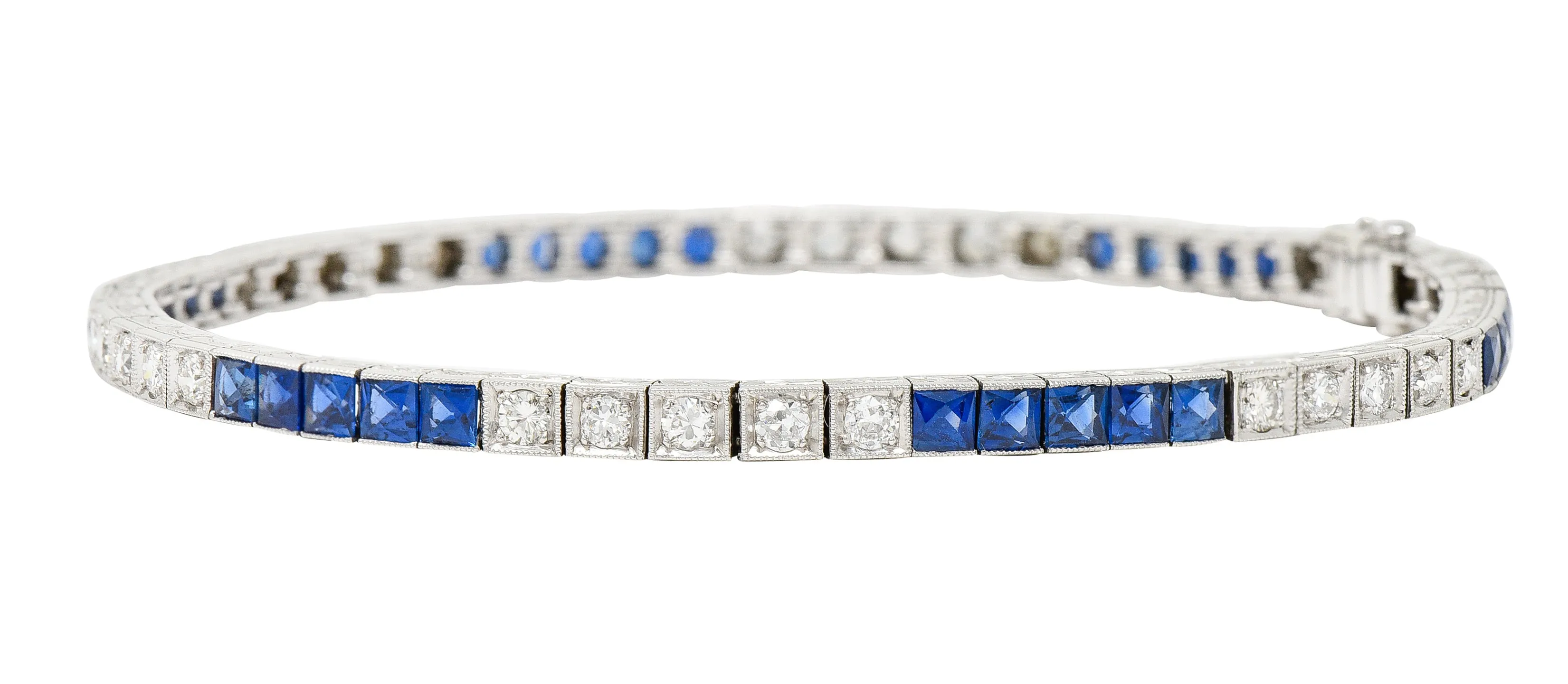 Art Deco 6.30 CTW Sapphire Diamond Platinum Line Bracelet