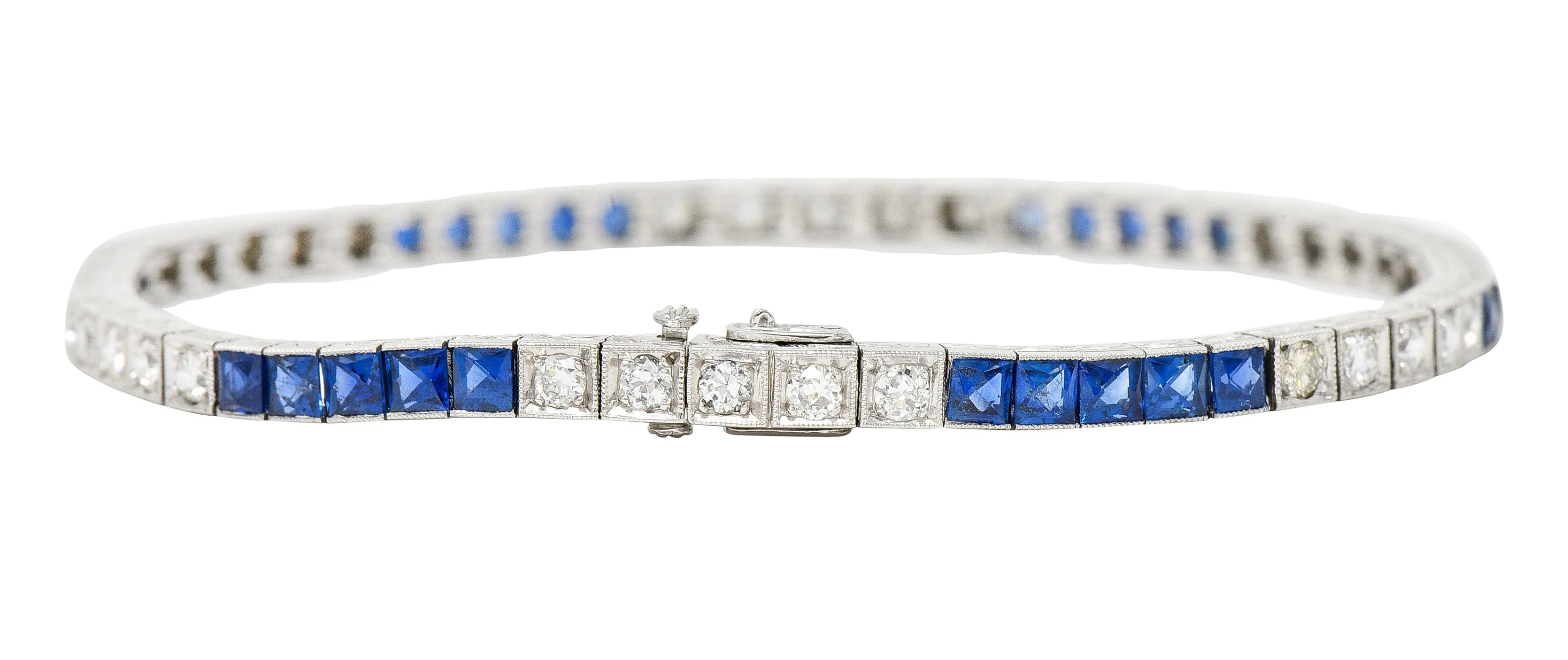Art Deco 6.30 CTW Sapphire Diamond Platinum Line Bracelet