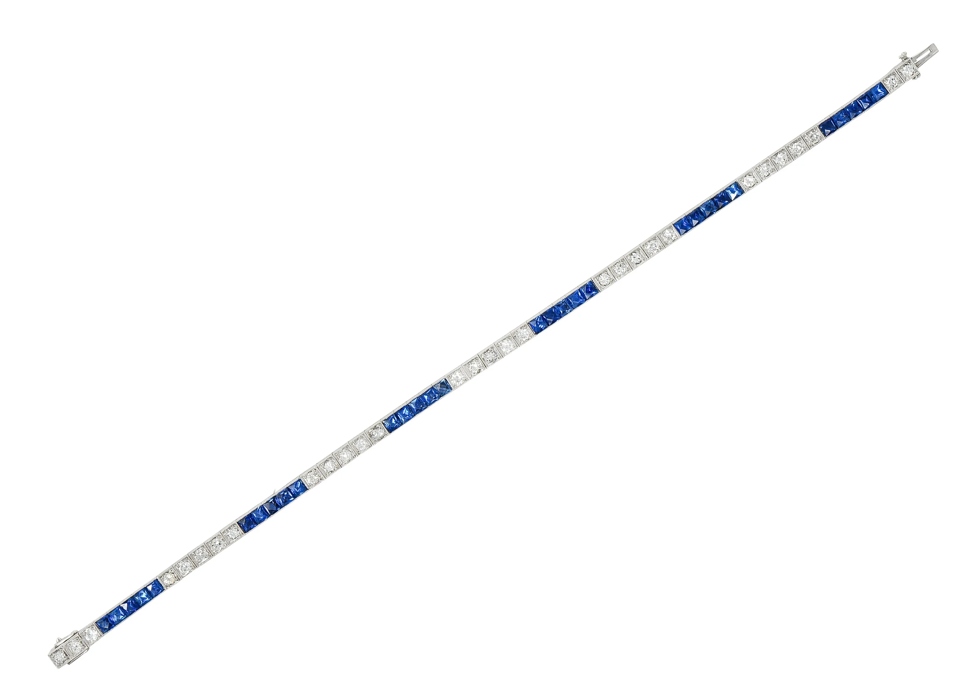 Art Deco 6.30 CTW Sapphire Diamond Platinum Line Bracelet