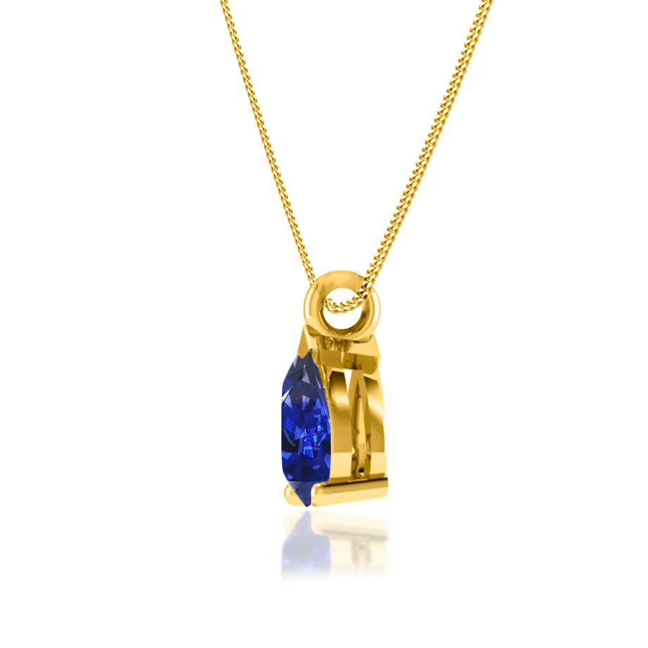 LUCINDA - Pear Blue Sapphire 3 Claw Pendant 18k Yellow Gold