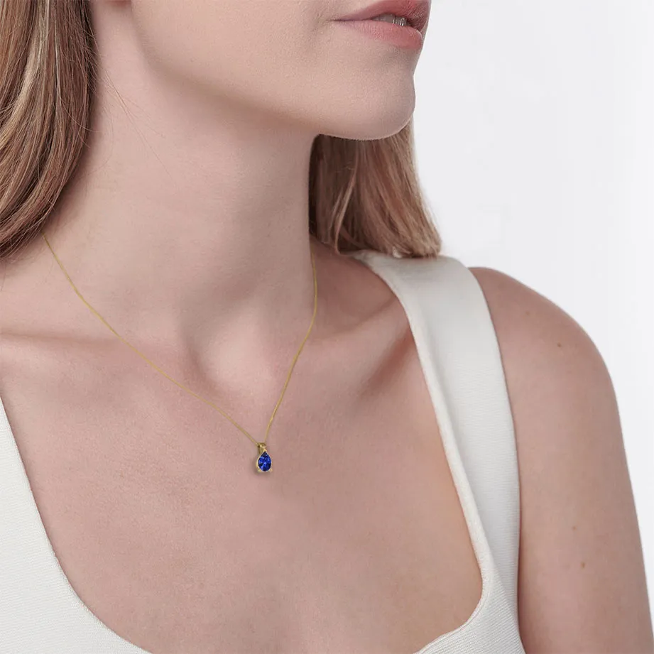 LUCINDA - Pear Blue Sapphire 3 Claw Pendant 18k Yellow Gold
