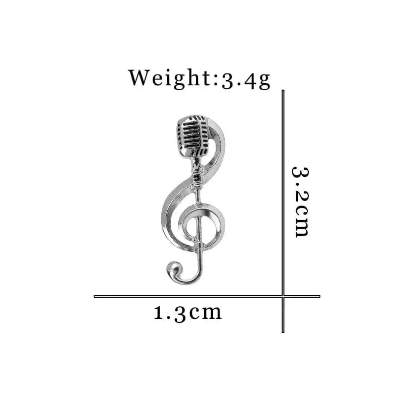 Treble Clef and Microphone Brooch / Pin - Silver Colour